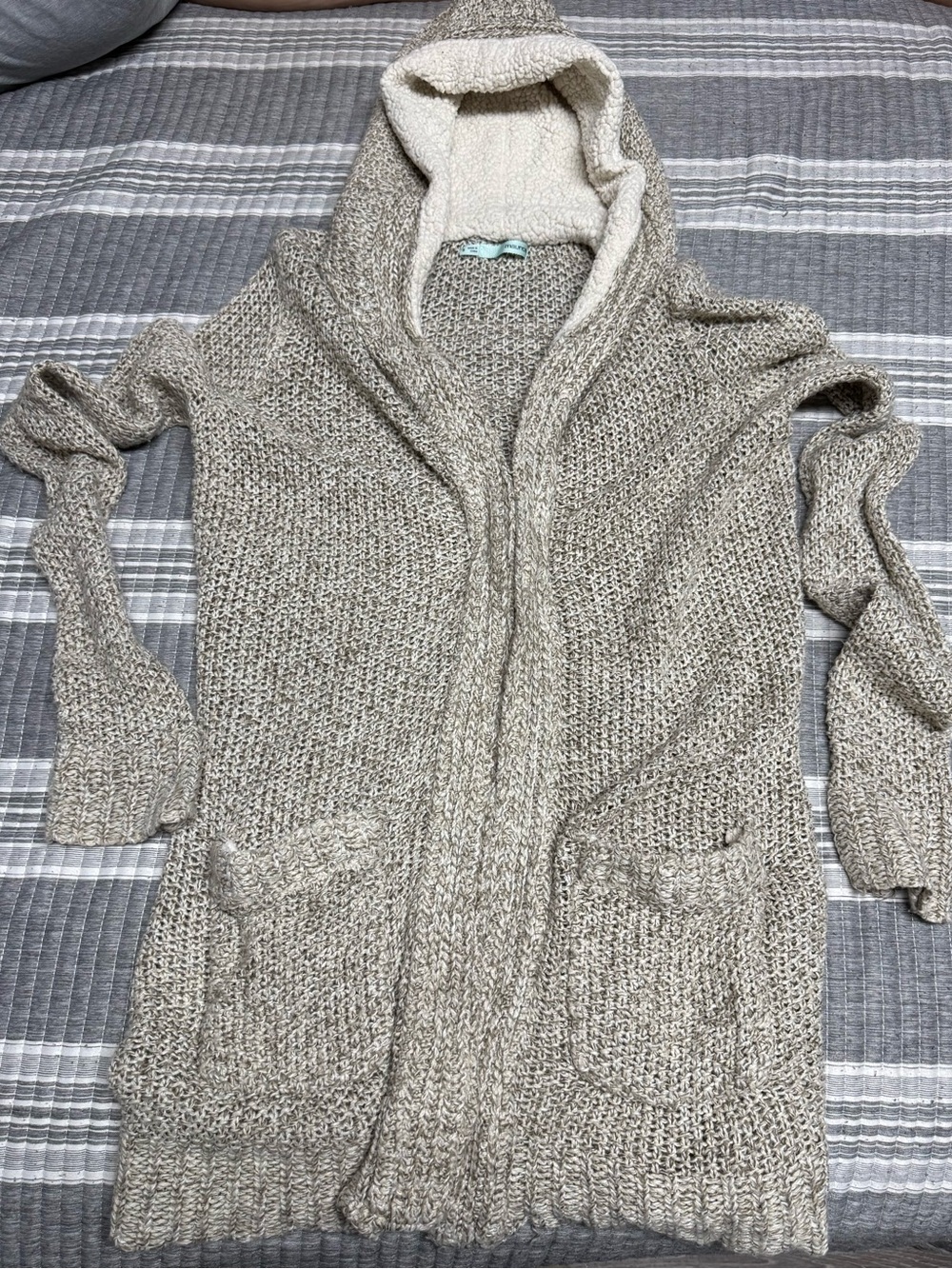 Maurices Hooded Open-Front Knit Cardigan - Beige Cream